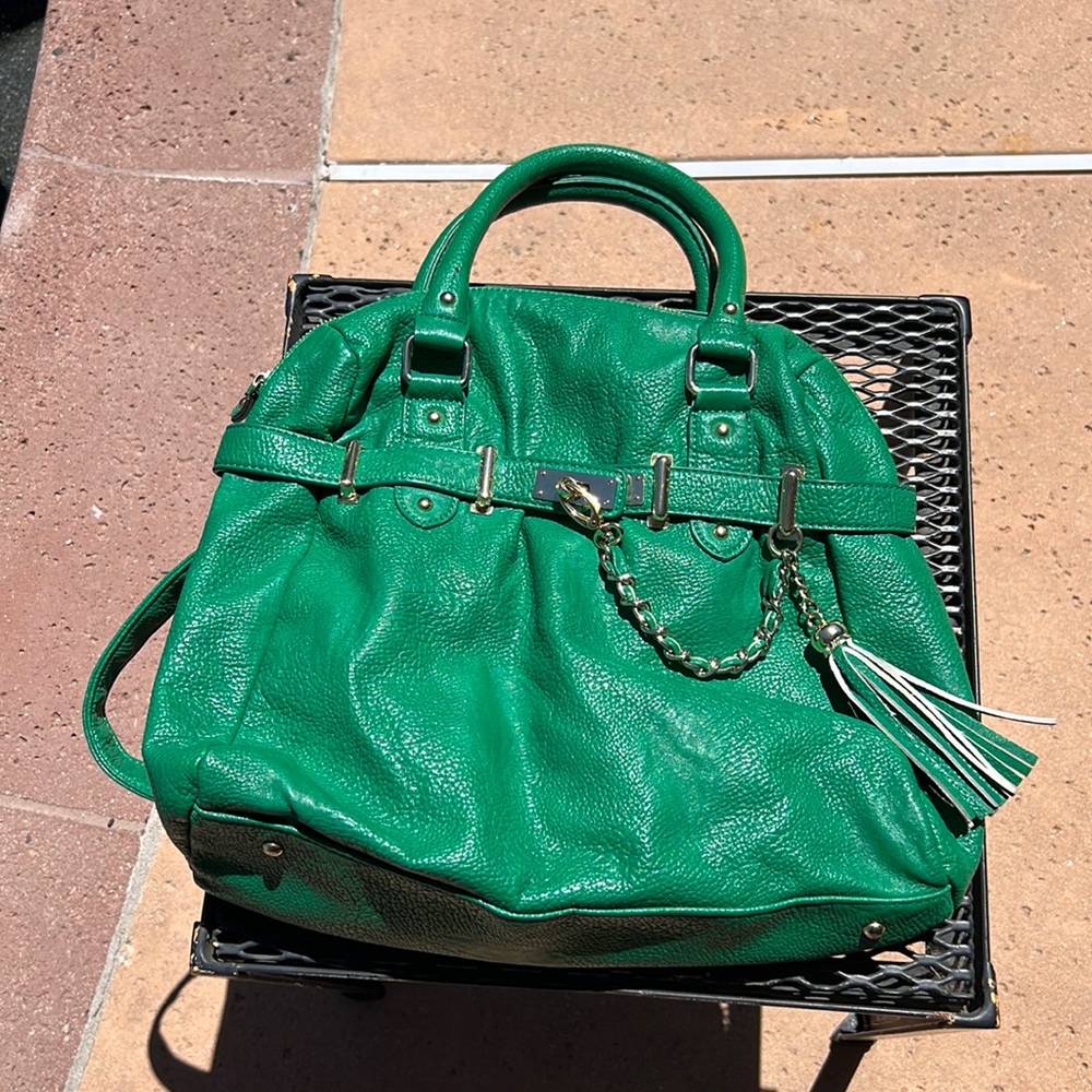 Green vegan leather bag by Steve Madden.